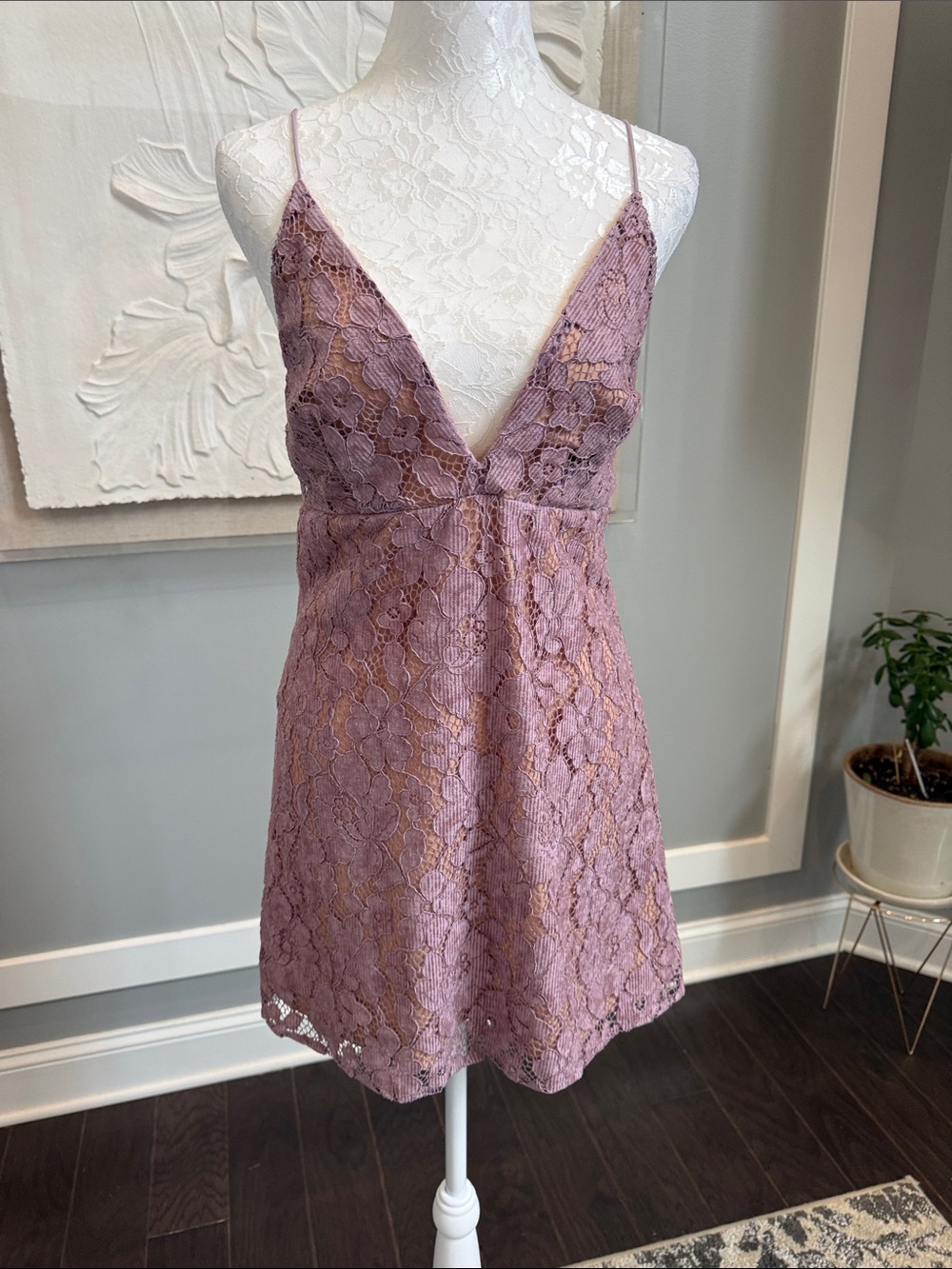 Free People Dangerous Love Floral Lace Mini Dress Wisteria Purple Size 4